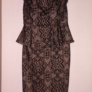 Love Culture Black Lace Midi Dress with Nude Underlay